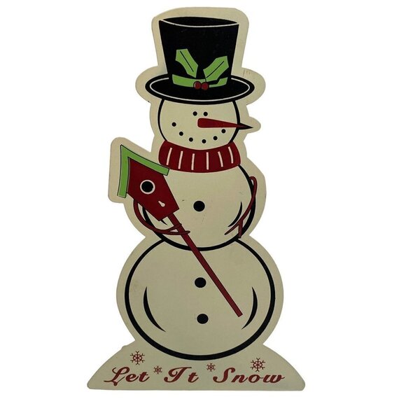 Large Christmas Snowman Metal Standing Decor 12" Retro Holiday - Picture 1 of 10